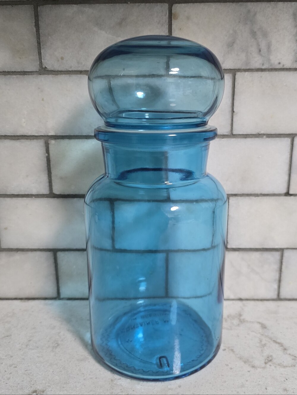 Vintage Blue Bubble Top Made In Belguim Apothicary Jar